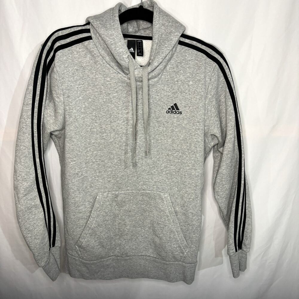 Men's Grey Adidas Hoodie, Tri-stripe sleeve details, Size Medium